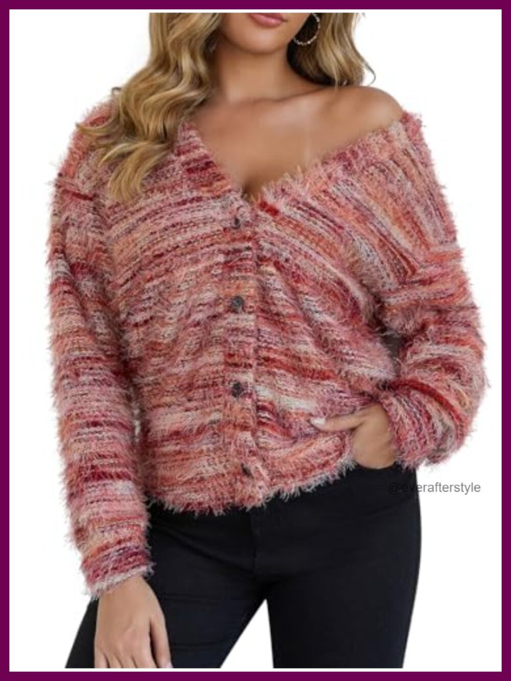 Women Fuzzy Knit Cardigan V Neck Button Down Lightweight Fall Sweater